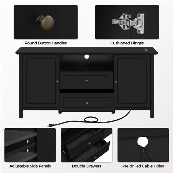 Great Choice Products Black Tv Stand With Drawers For 65 Inch Tv, Tv Console Table W/Power Outlet