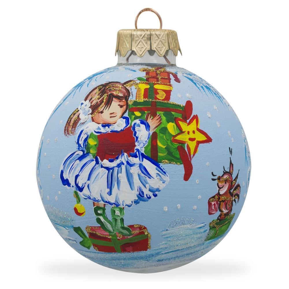 Great Choice Products Christmas Delight: Little Girl Holding Gifts Blown Glass Ball Christmas Ornament