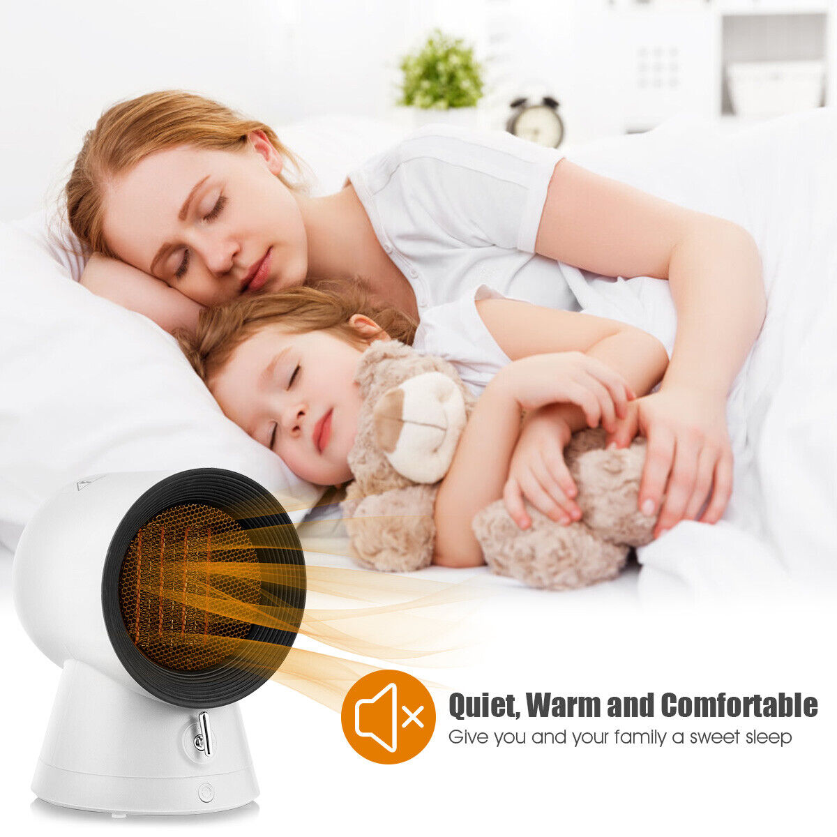 Great Choice Products 1500W Portable Ptc Ceramic Space Heater Home Electric Desktop Heating Fan White