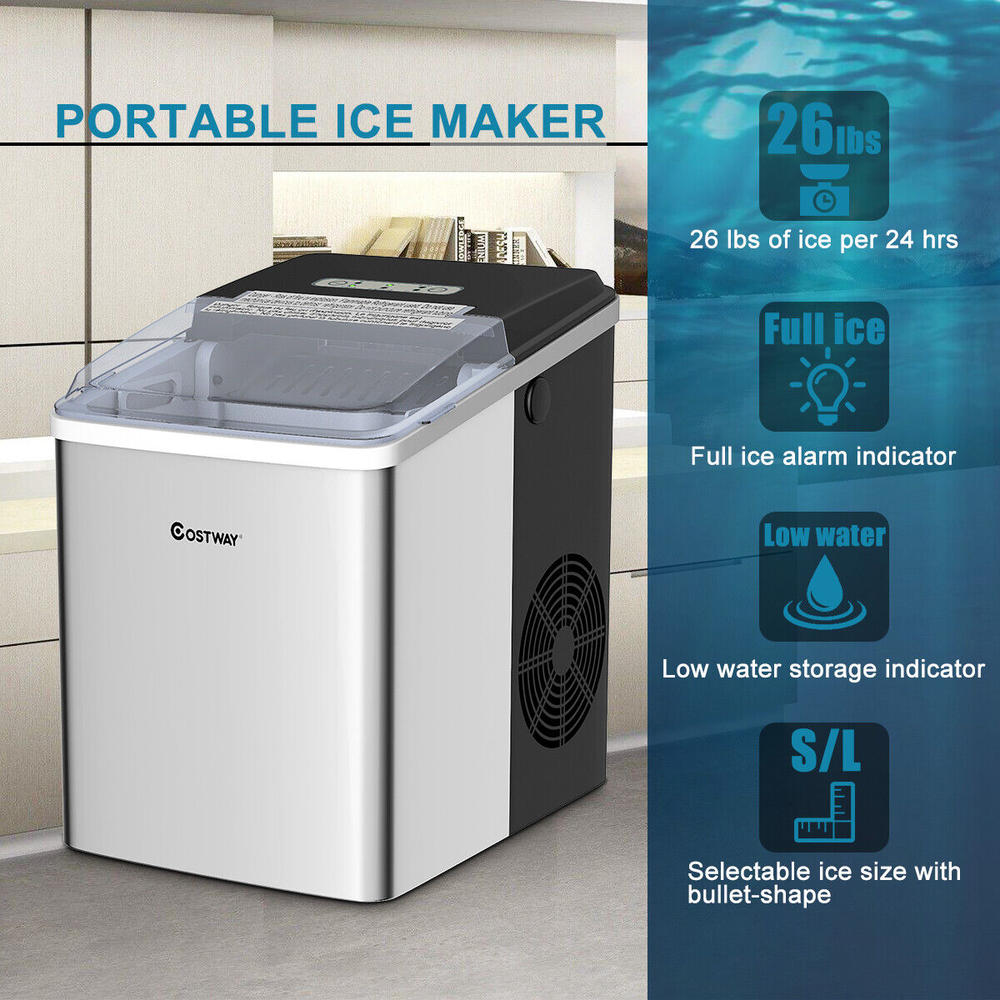 Great Choice Products Ice Maker Stainless Ice Crusher 26Lbs/24H Self-Clean Block Shaving Portable
