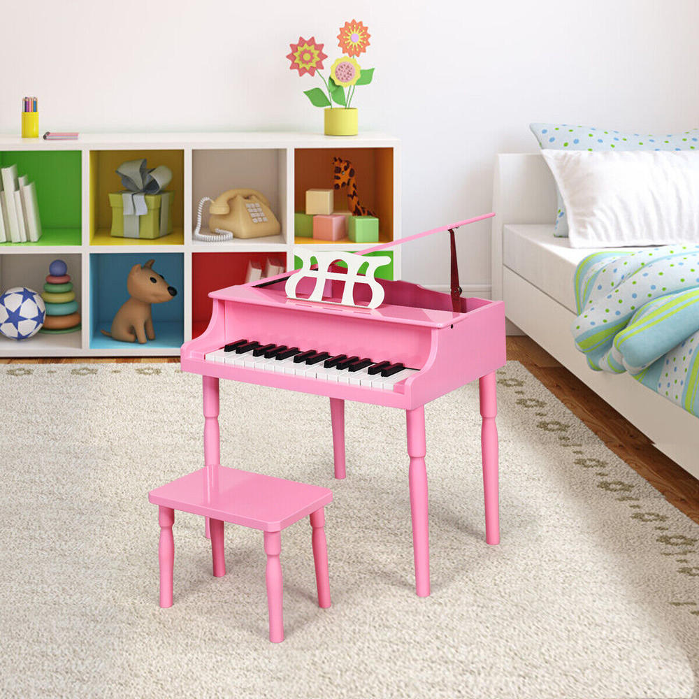 Great Choice Products 30-Key Baby Piano & Wooden Bench Set Toddler Toy With Music Rack Pink Christmas