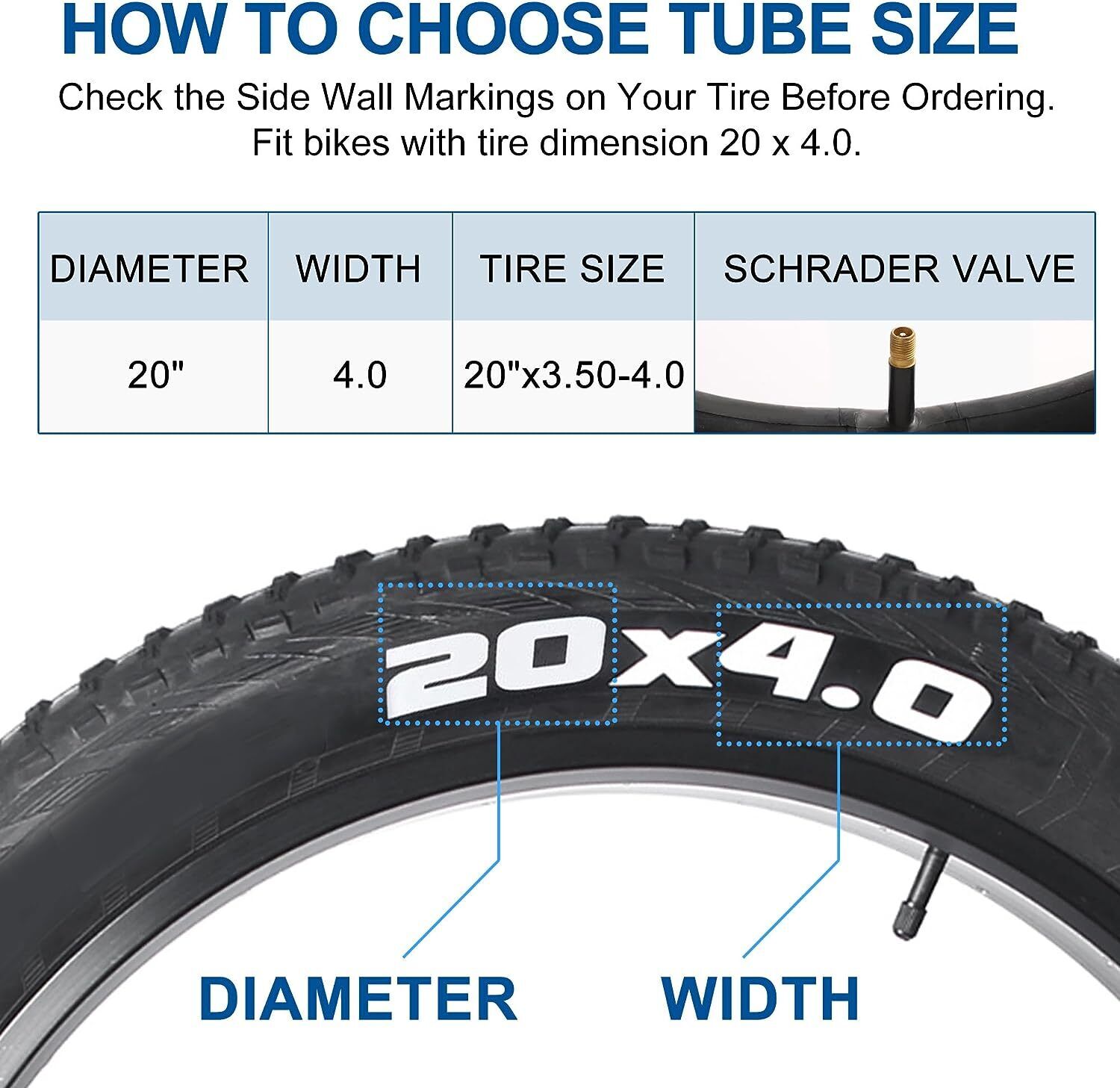 Great Choice Products 2 Packs 20 X 4.0 Bike Inner Tube Fat Tire Bike Electric Bike Tire Schrader Valve