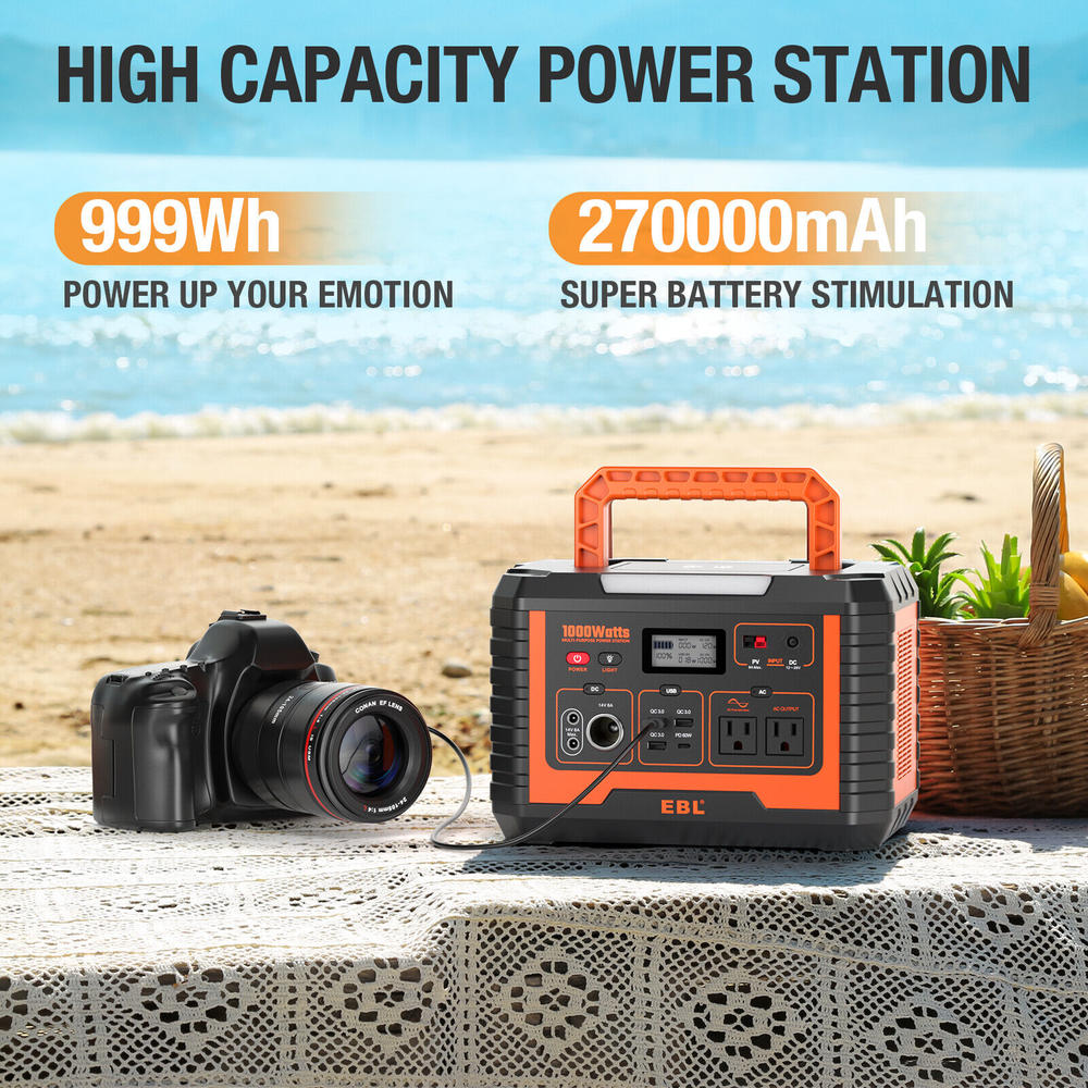 Great Choice Products Ebl Portable Power Station 1000W, 110V/1000W Solar Generator(Peak 2000W)