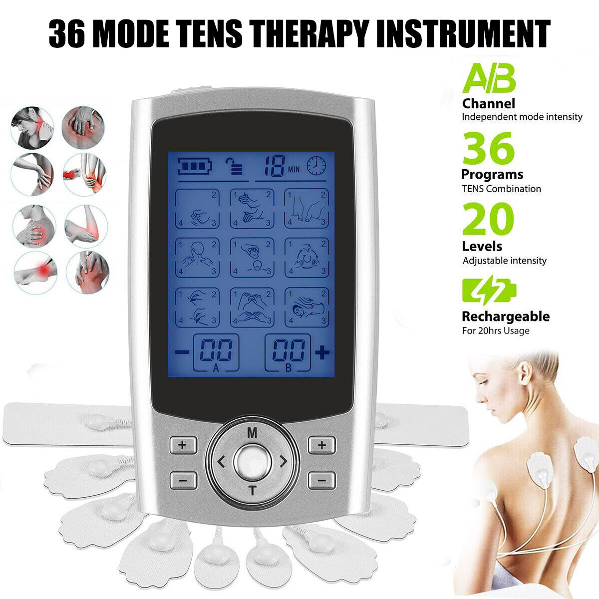 Great Choice Products Tens Unit Muscle Stimulator Machine Pulse Massager Therapy Pain Relief -36 Modes