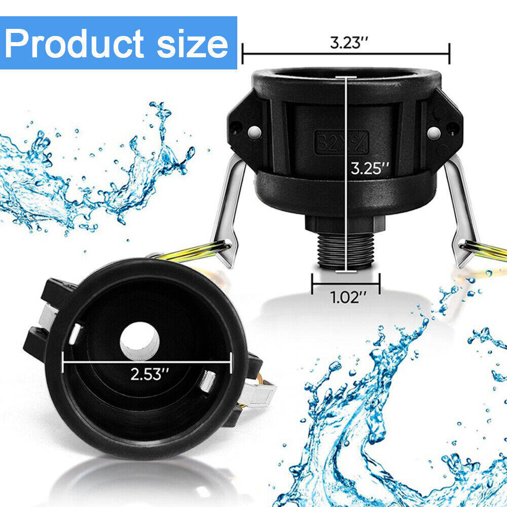 Great Choice Products 2Pcs 275 330 Gallon Ibc Tote Tank Drain Adapter 2" Garden Water Hose Faucet 3/4"