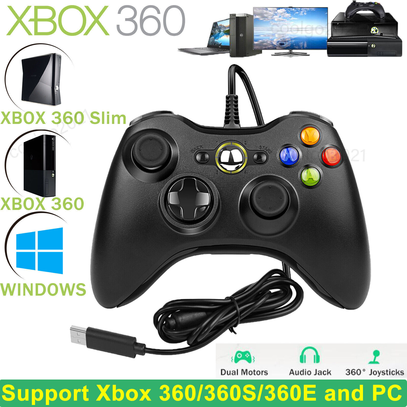 Great Choice Products Wired Controller Usb For Pc Compatible With Xbox 360 / Windows 7 8 10 11 Gamepad