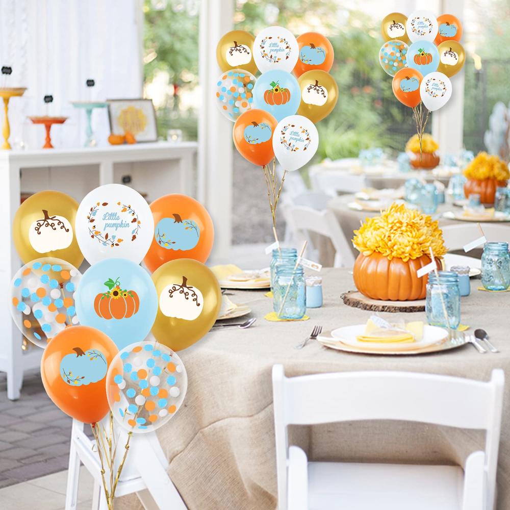 Great Choice Products Blue Little Pumpkin Balloons, Fall Balloons Maple Leaf Pumpkin Balloons Garland With Blue Silver Orange Confetti Balloons For…