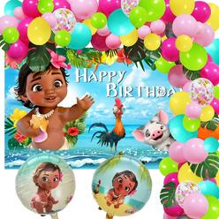 Great Choice Products 124 Pcs Moana Birthday Party Decarotion Supplies,Moana Balloon Garland Arch Kit Baby Moana Banner For Hawaii Moana Theme Birt…