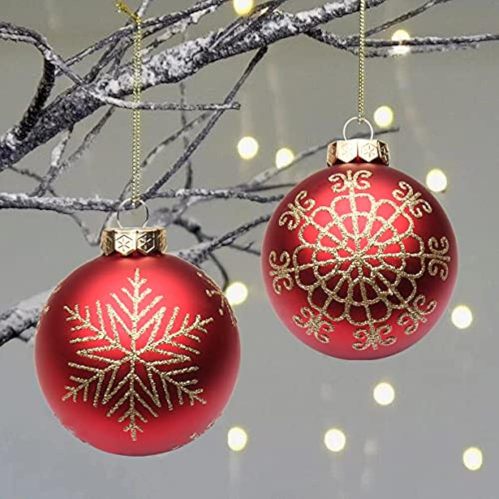 Great Choice Products 2.95" Christmas Ornaments Balls 12 Pcs Christmas Tree Ornaments Set Red Christmas Ball Ornaments Painted Glass Christmas Ball…