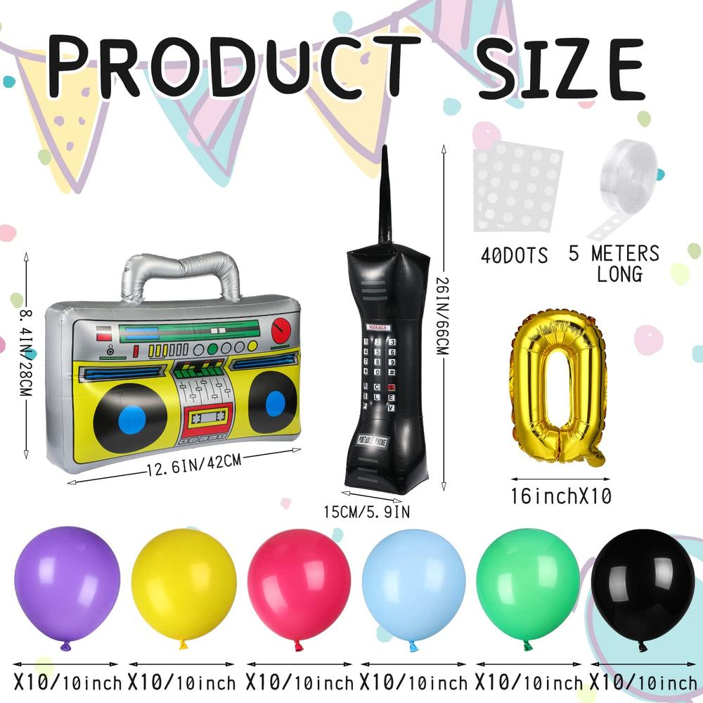 Great Choice Products 90S 80S Theme Party Balloons Backdrop Decorations Inlcude Inflatable Boom Box Inflatable Retro Mobile Phone Gold Chain Balloo…