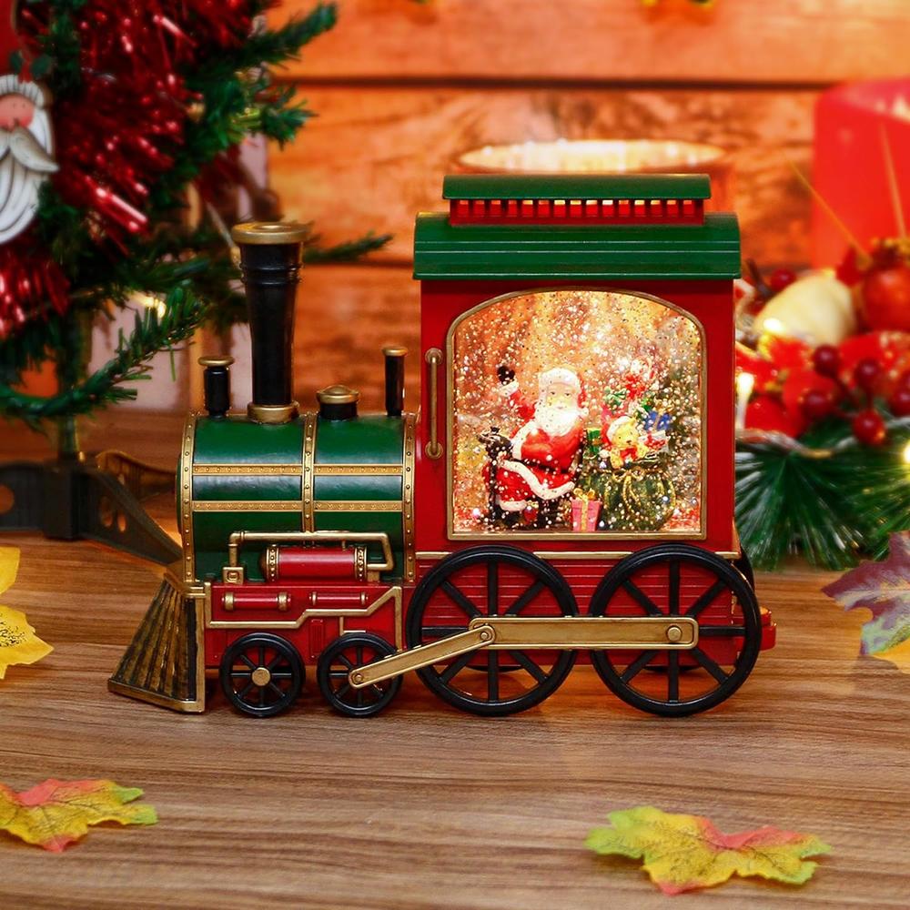 Great Choice Products Christmas Snow Globe LanternSanta In Musical Train ​Led Glittering With 6H Timer,Battery Operated & Usb Operated Music Box Fo…