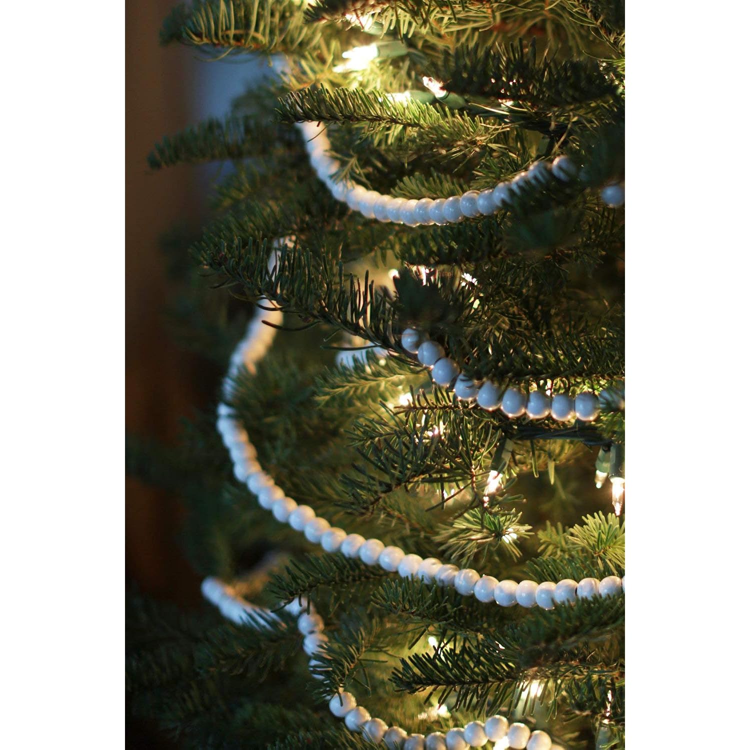 Great Choice Products 9Foot Long Rustic White Wood Bead Garland Christmas Tree Decoration  Decorative Vintage Style Wooden Everyday Shabby Chic Ele…