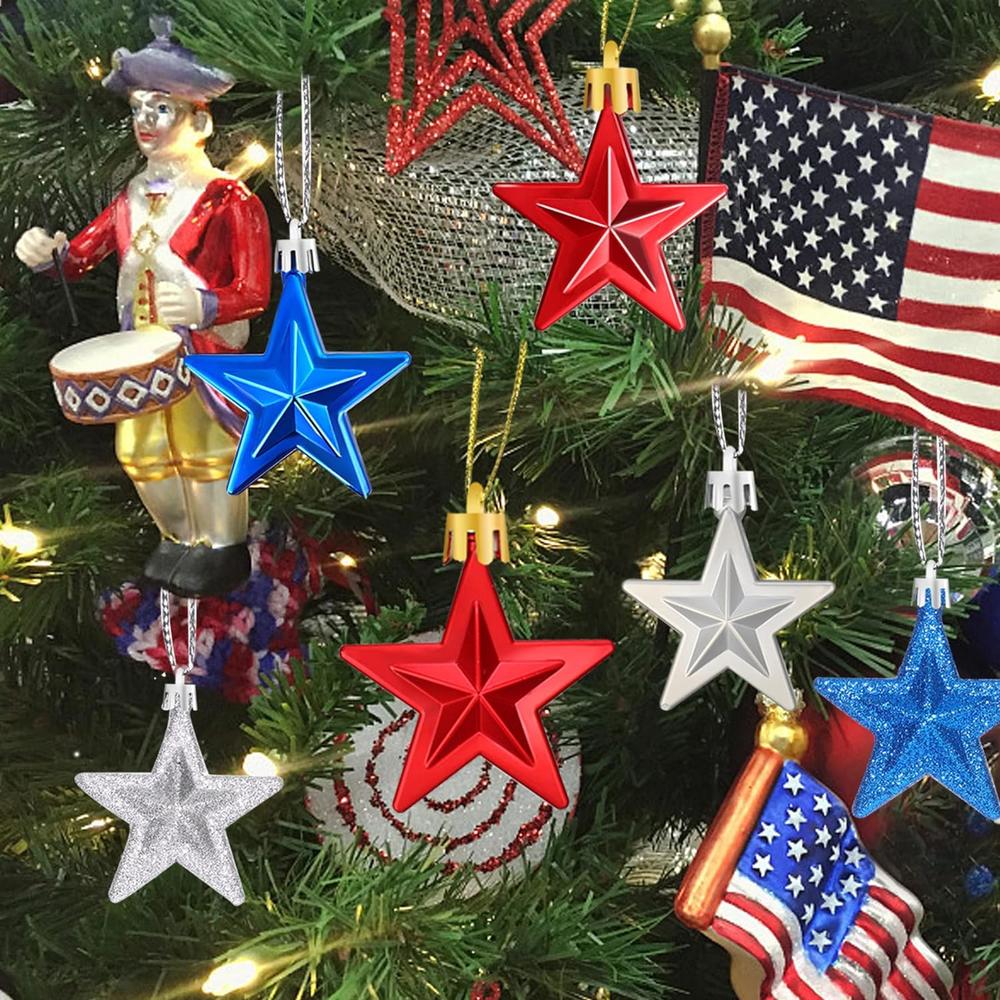 Great Choice Products 36Pcs Patriotic Star Ornaments Memorial Day Independence Day Labor Day Veterans Day Decorations For Home Party Christmas Tree…