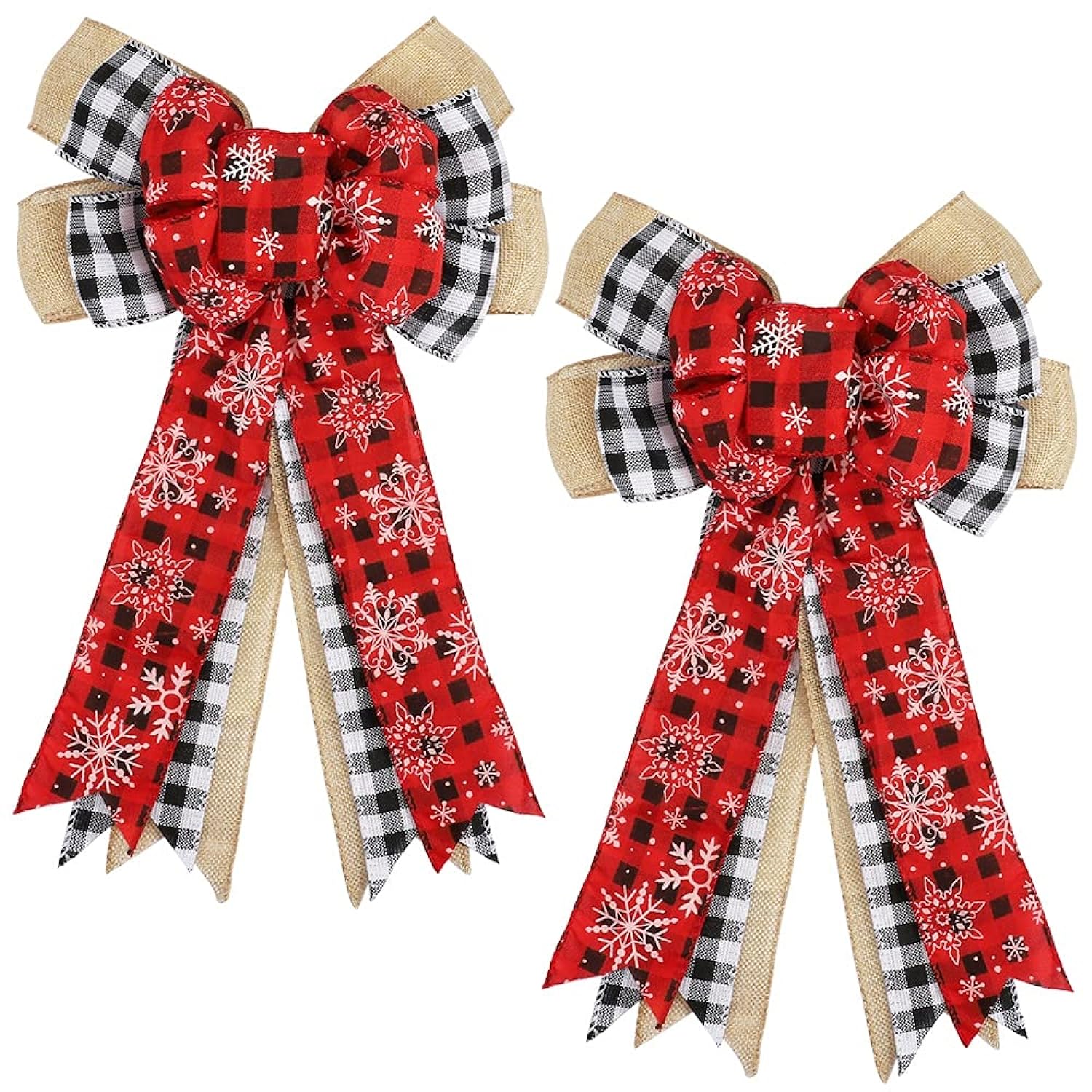Great Choice Products Christmas Bows  2 Pack Red White Plaid Burlap Bow Christmas Tree Topper Bow For Christmas Wreath, Christmas Tree Ornaments, S…