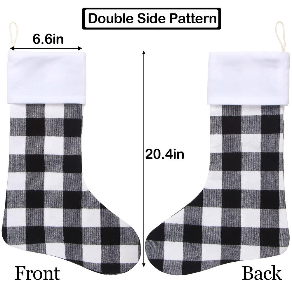 Great Choice Products Christmas Buffalo Plaid Stockings,6 Pack 18 Inches Large Black White Plaid Stockings With Plush Cuff,Personalized Christmas S…