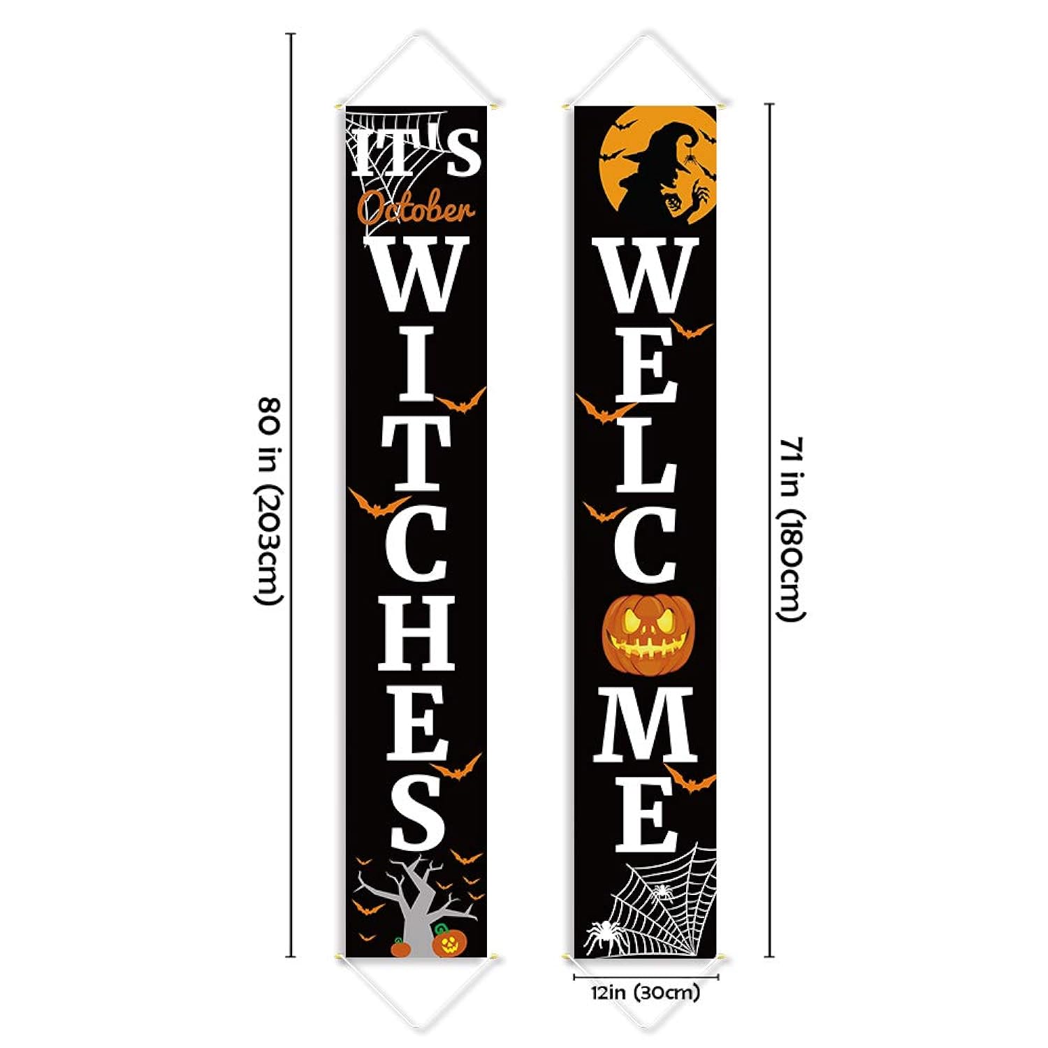 Great Choice Products Halloween Porch Sign Banners Set 2 Pcs, It'S October Witches & Welcome Hanging Decorations For Home Outdoor Indoor Wall Front…