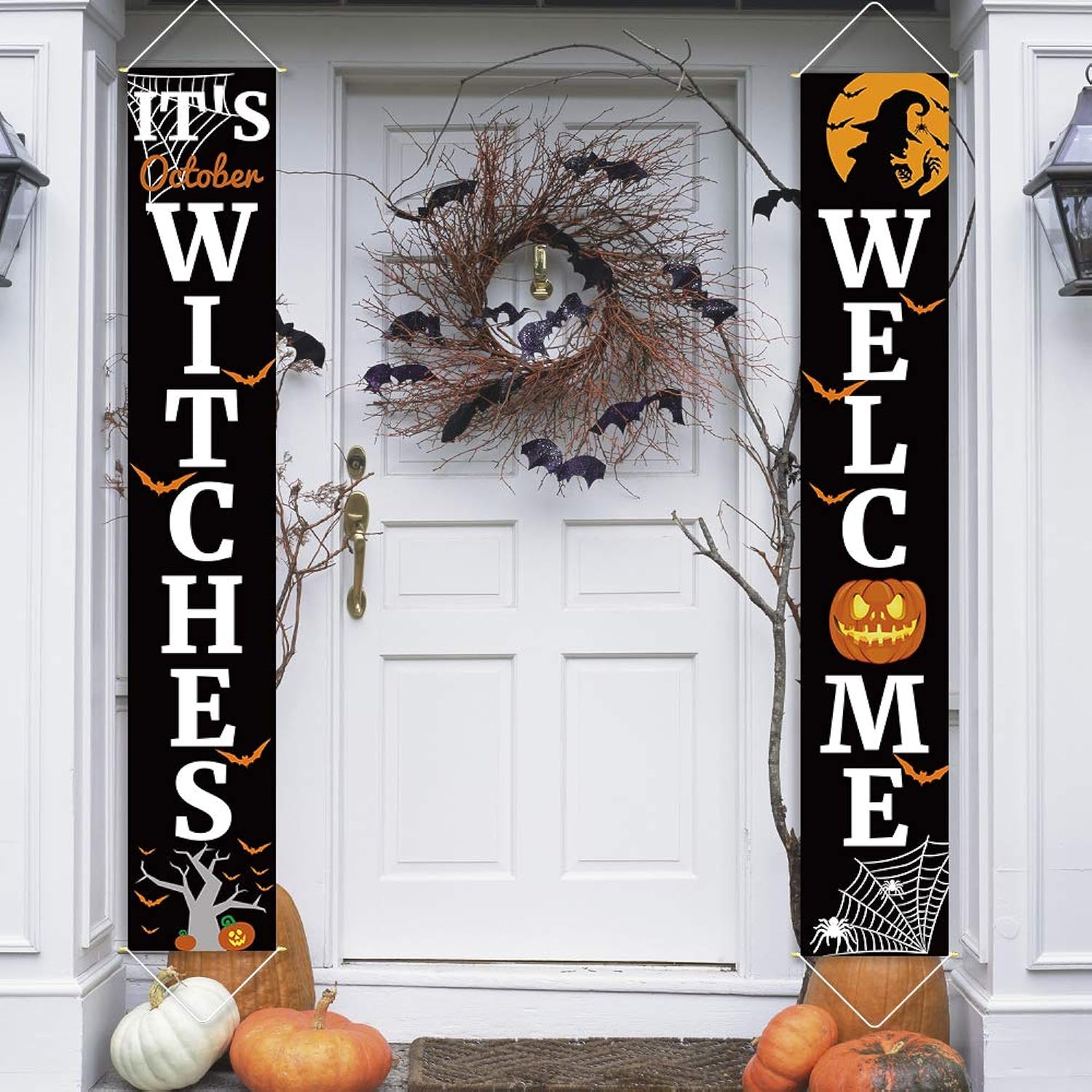 Great Choice Products Halloween Porch Sign Banners Set 2 Pcs, It'S October Witches & Welcome Hanging Decorations For Home Outdoor Indoor Wall Front…