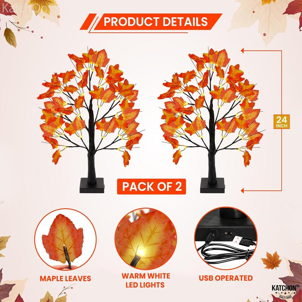 Great Choice Products Artificial Maple Trees With Lights  24 InchPack Of 2 | 48 Led Lighted Maple Trees | Thanksgiving Tree LightsFall Maple Tree L…