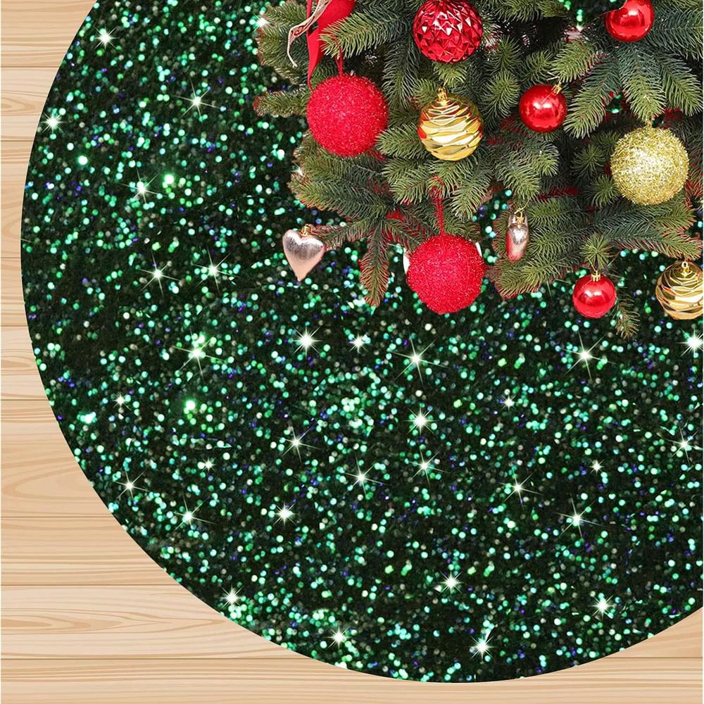 Great Choice Products Green Christmas Tree Skirt 21 Inches Black Velvet Xmas Tree Skirts Shiny Sequin Tree Base Skirt Vintage Christmas Tree