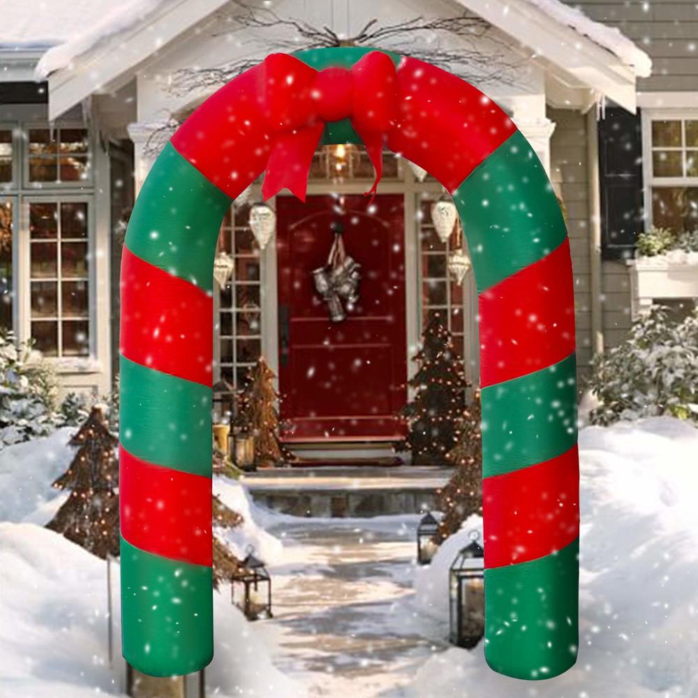 Great Choice Products 8 Ft Led Light Up Inflatable Christmas Candy Archway With Bow Decoration For Yard Lawn Garden Home Party Indoor Outdoor
