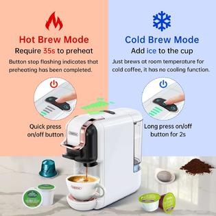 Great Choice Products GCP-US11-62481 Compact Coffee Maker For Single Pods,  5In1 Espresso Machine For KCup/Nes Original/Dg/Ese Pod/Espresso Powder  Compatible, Cold…