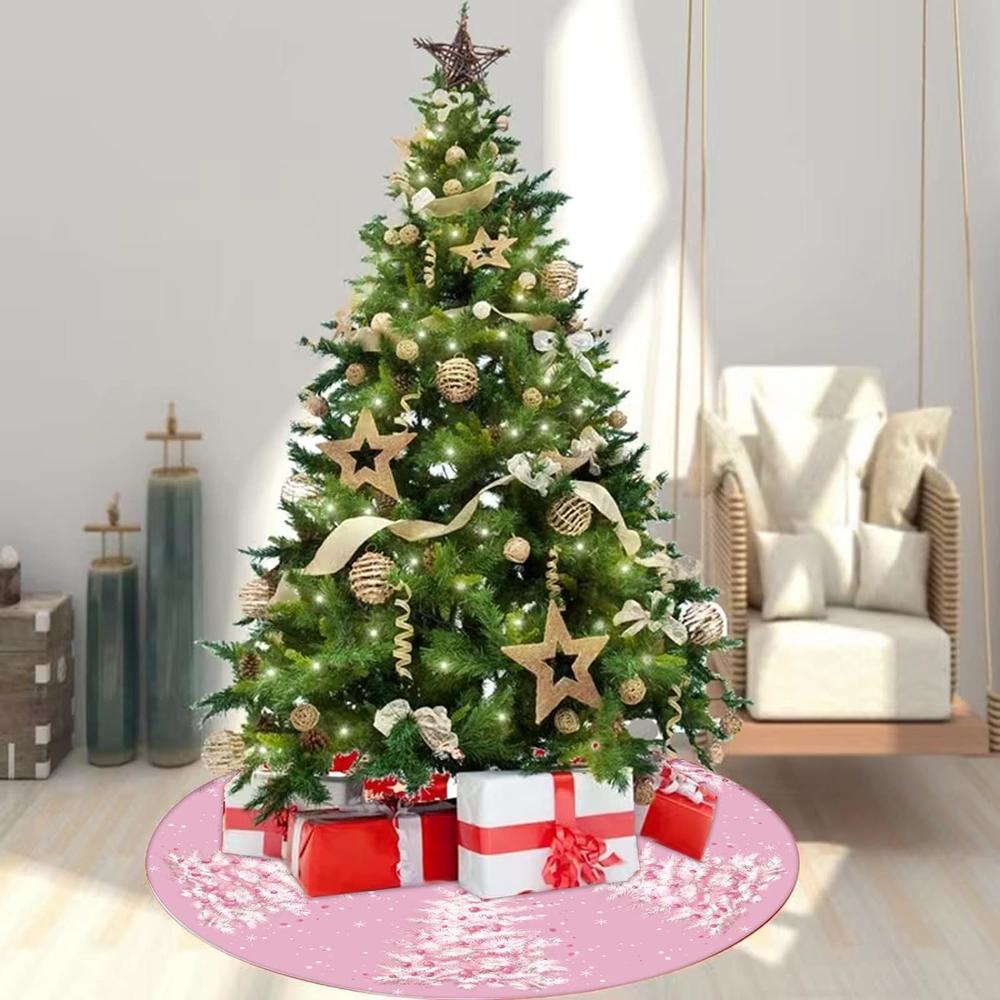 Great Choice Products Christmas Tree Skirt Pink Christmas Tree Skirt 48Inch Xmas Winter Tree Skirt For Christmas Indoor Outdoor Decorations