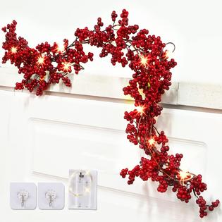 Great Choice Products Red Berry Garland Lighted Burgundy Berry