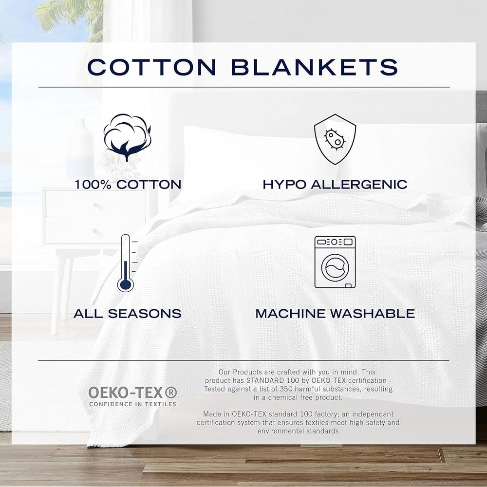 Nautica Queen Blanket, Cotton MediumWeight Bedding, Home Decor For All Seasons (Baird Navy, Queen)
