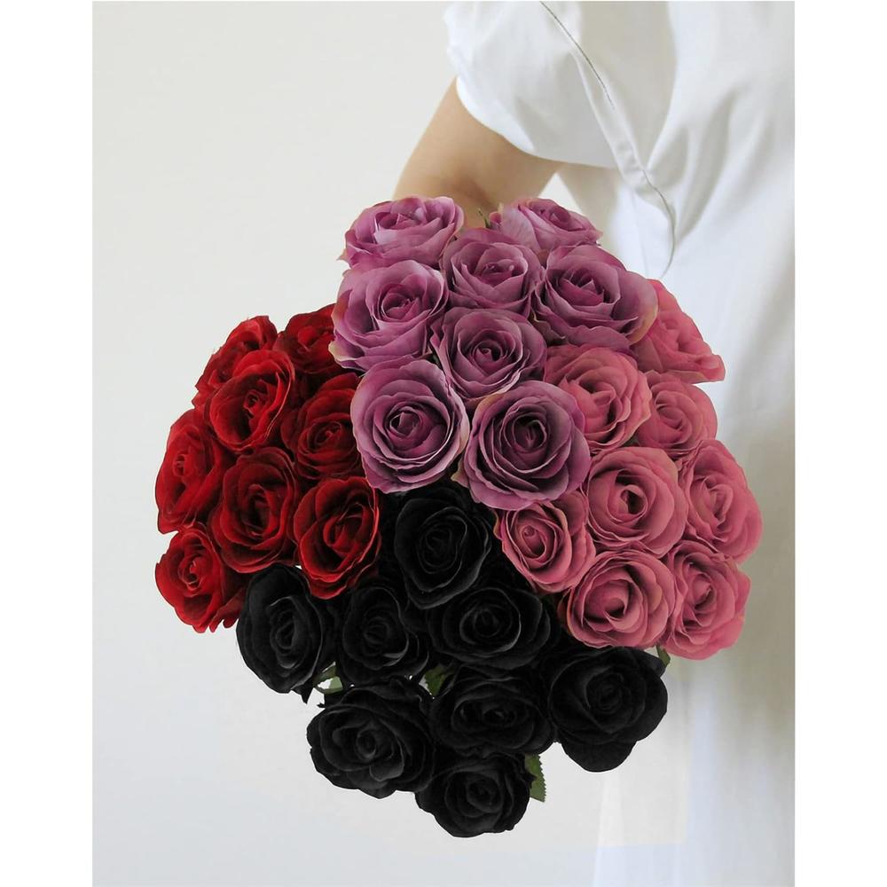 Great Choice Products Black Artificial Roses For Flower Arrangement, 12 Pcs Silk Black Roses Bouquet For Halloween Home Decoration, Faux Black Rose…