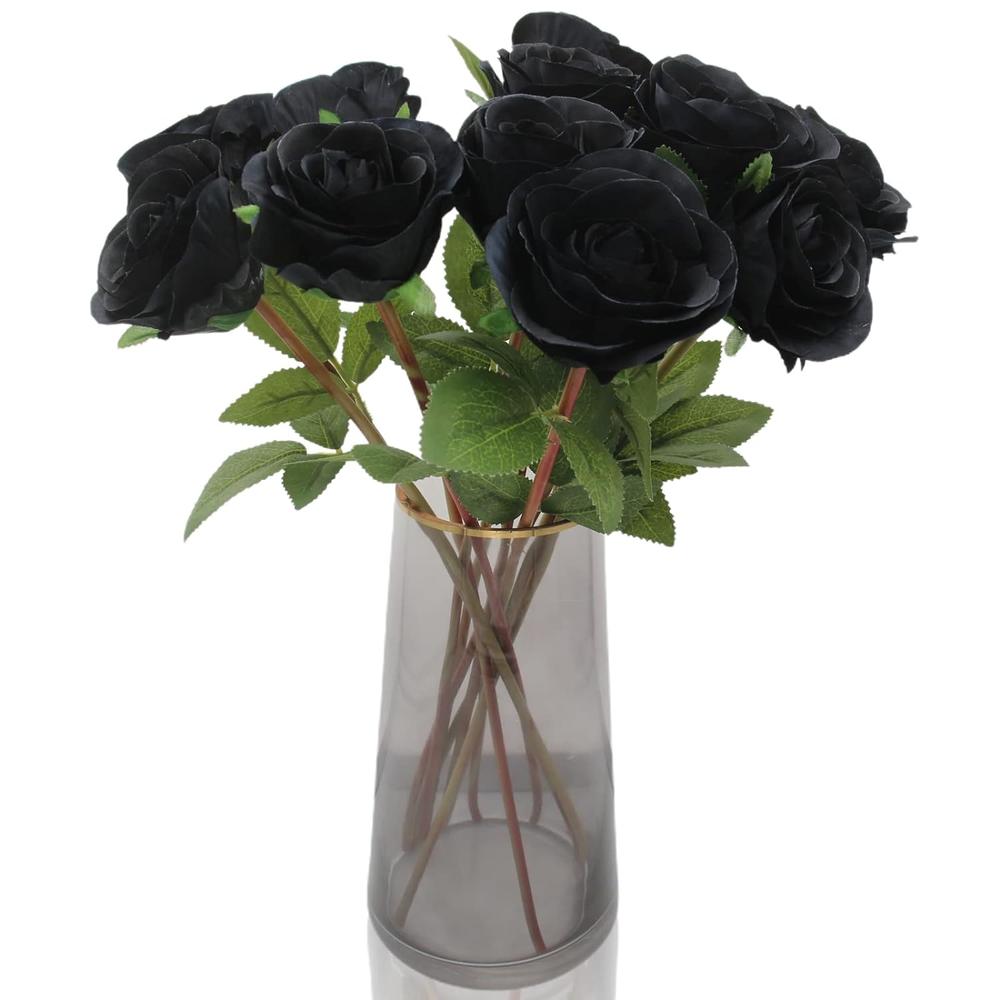 Great Choice Products Black Artificial Roses For Flower Arrangement, 12 Pcs Silk Black Roses Bouquet For Halloween Home Decoration, Faux Black Rose…
