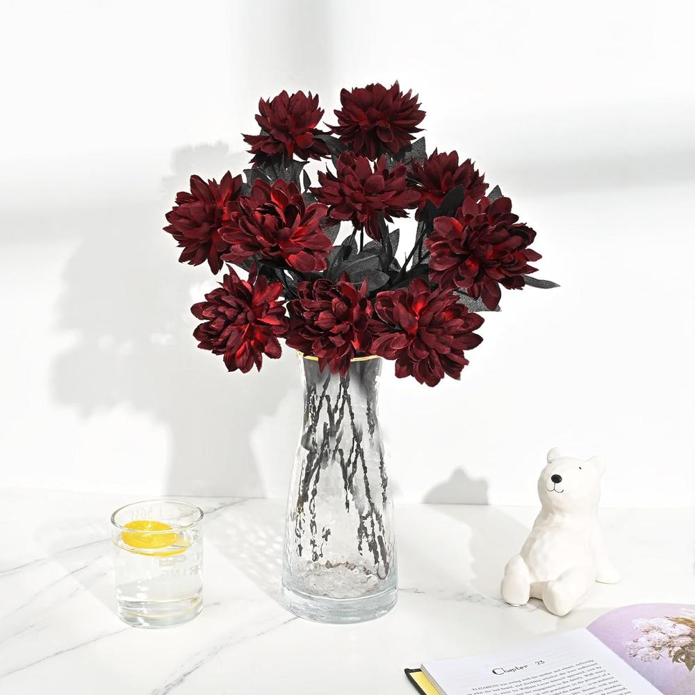 Great Choice Products 10 Packs Dahlia Artificial Flowers, 15.3’’ Burgundy Artificial Dahlia Flowers Silk Flower Bouquet Faux Dahlia Flower With Ste…