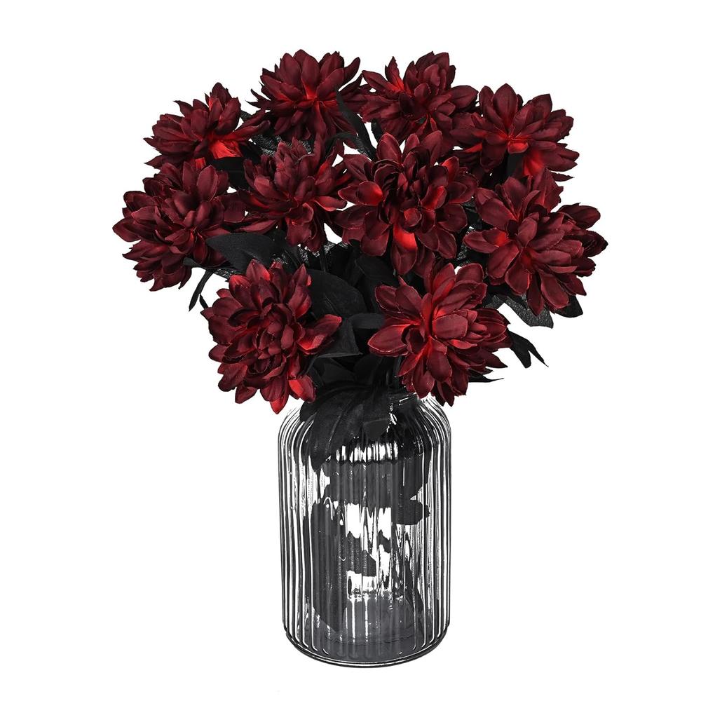 Great Choice Products 10 Packs Dahlia Artificial Flowers, 15.3’’ Burgundy Artificial Dahlia Flowers Silk Flower Bouquet Faux Dahlia Flower With Ste…