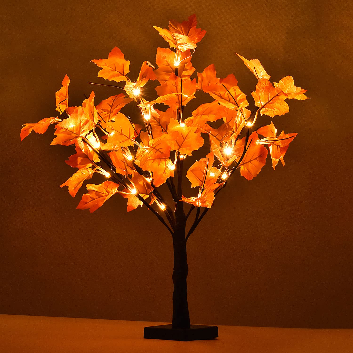 Great Choice Products Lighted Artificial Fall Maple Tree Clearance, 23Inch Battry Operated Tabletop Autumn Tree For Home Festival Decoration, Warm …