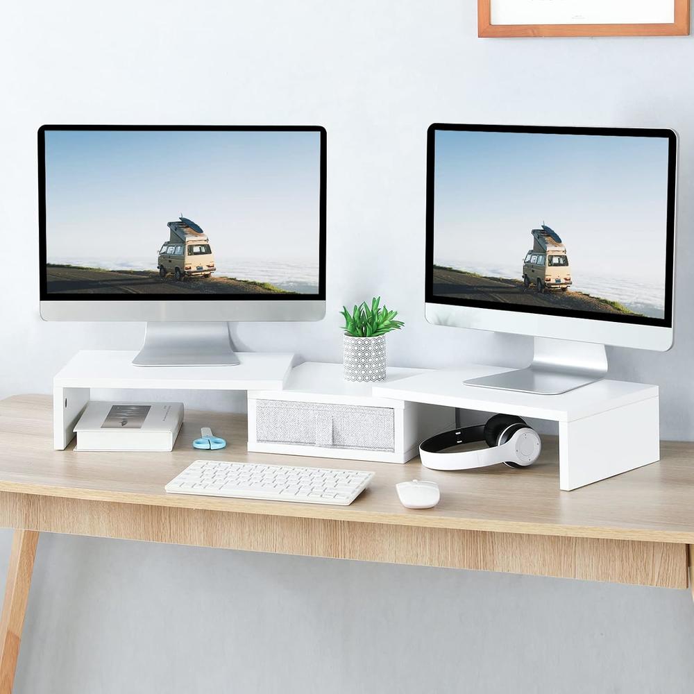 Computer Table With Monitor Stand Zell Electronics Zell Dual Monitor Stand, White Monitor Riser With ...