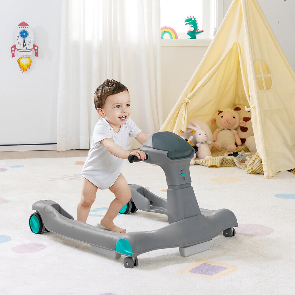 Great Choice Products 2-In-1 Baby Walker Foldable Activity Push Walker W/ Adjustable Height Gray