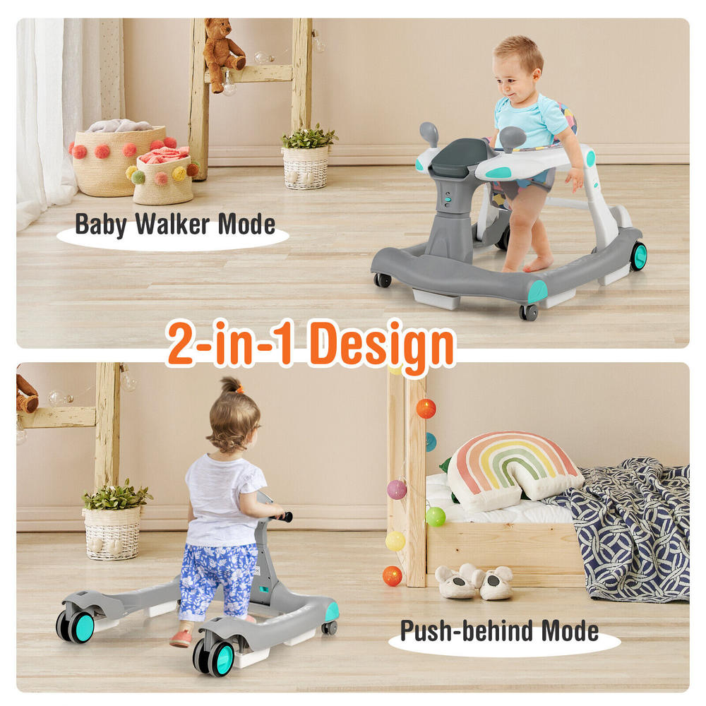 Great Choice Products 2-In-1 Baby Walker Foldable Activity Push Walker W/ Adjustable Height Gray