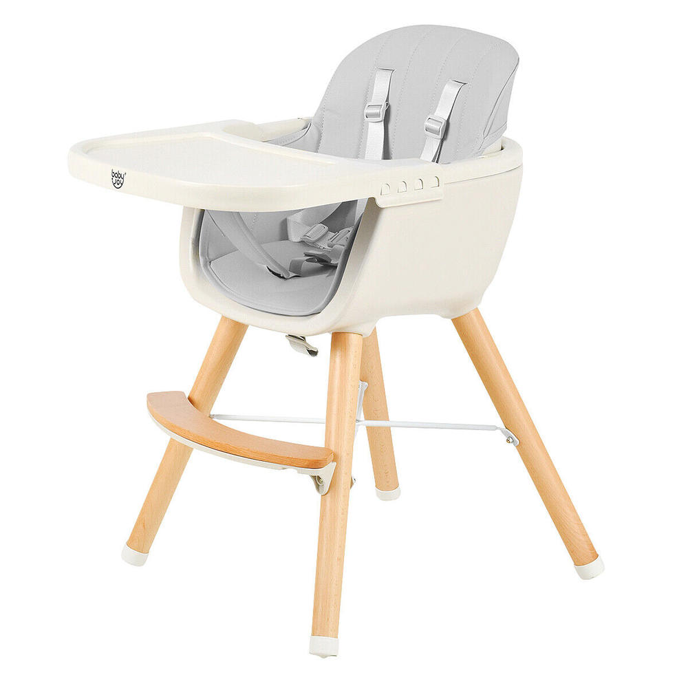 Great Choice Products 3 In 1 Convertible Wooden Toddler Highchair W/ Cushion Baby Gift Gray
