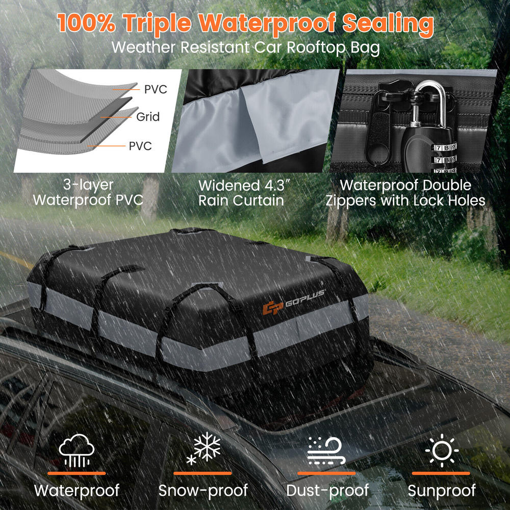 Great Choice Products 15 Cubic Feet Car Roof Bag Rooftop Cargo Carrier Waterproof Luggage Bag Grey