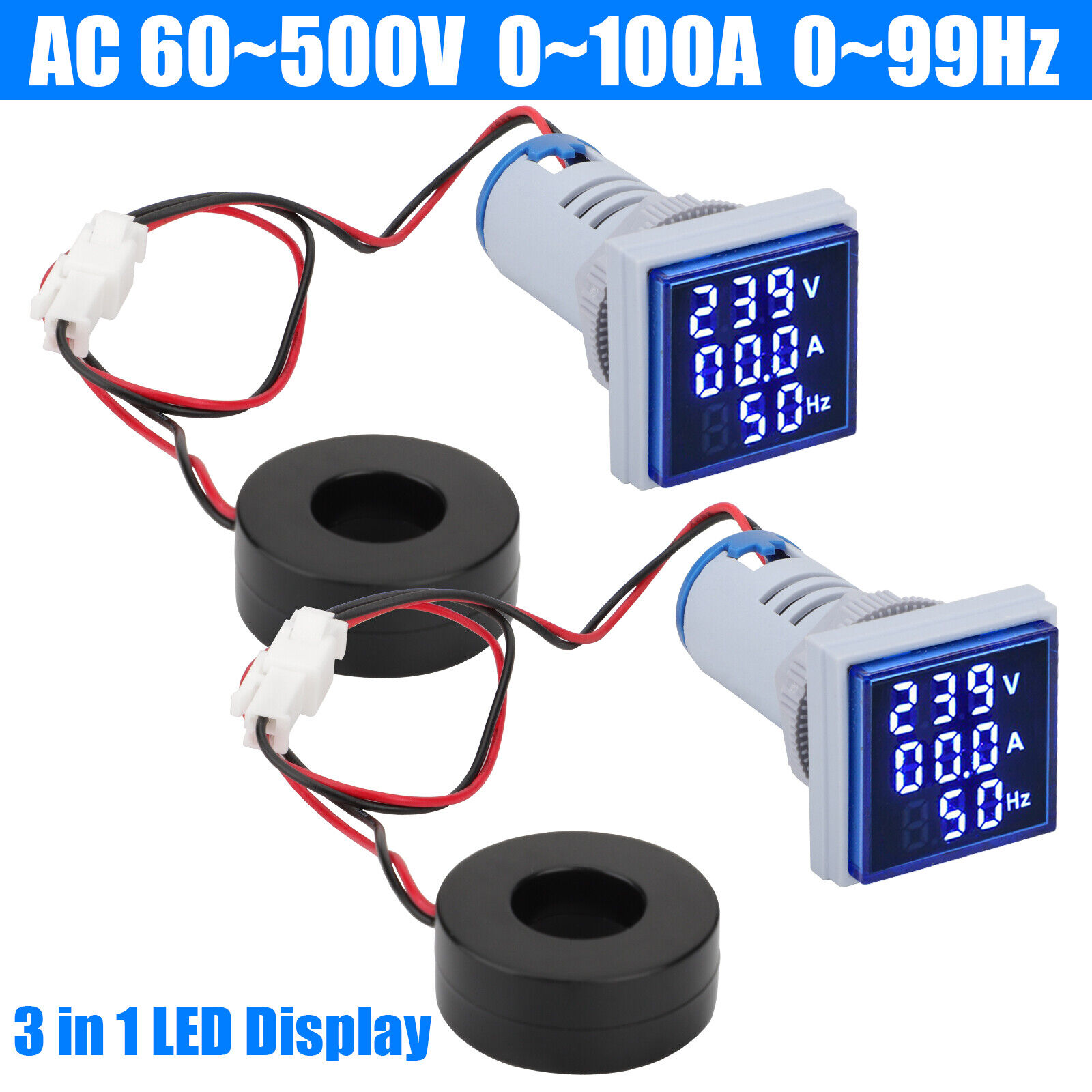 Great Choice Products 2X Ac 60-500V 0-100A 22Mm 3 In 1 Voltmeter Ammeter Led Digital Volt/Amp Meter