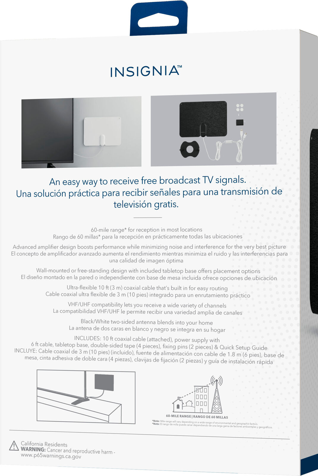 Insignia- Amplified Ultra-Thin Indoor HDTV Antenna - 60 Mile Range - Black