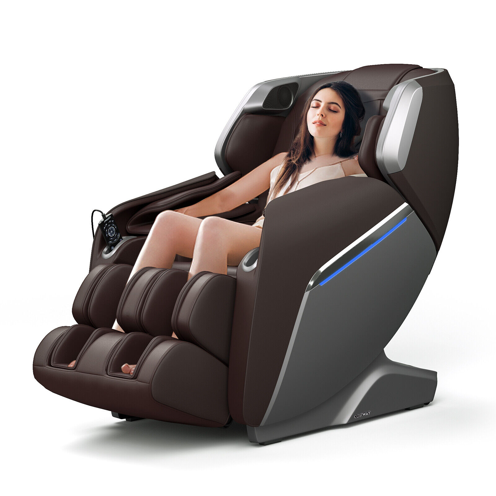 Great Choice Products Full Body Zero Gravity Massage Chair W/Voice Control Sl Track Heat Brown
