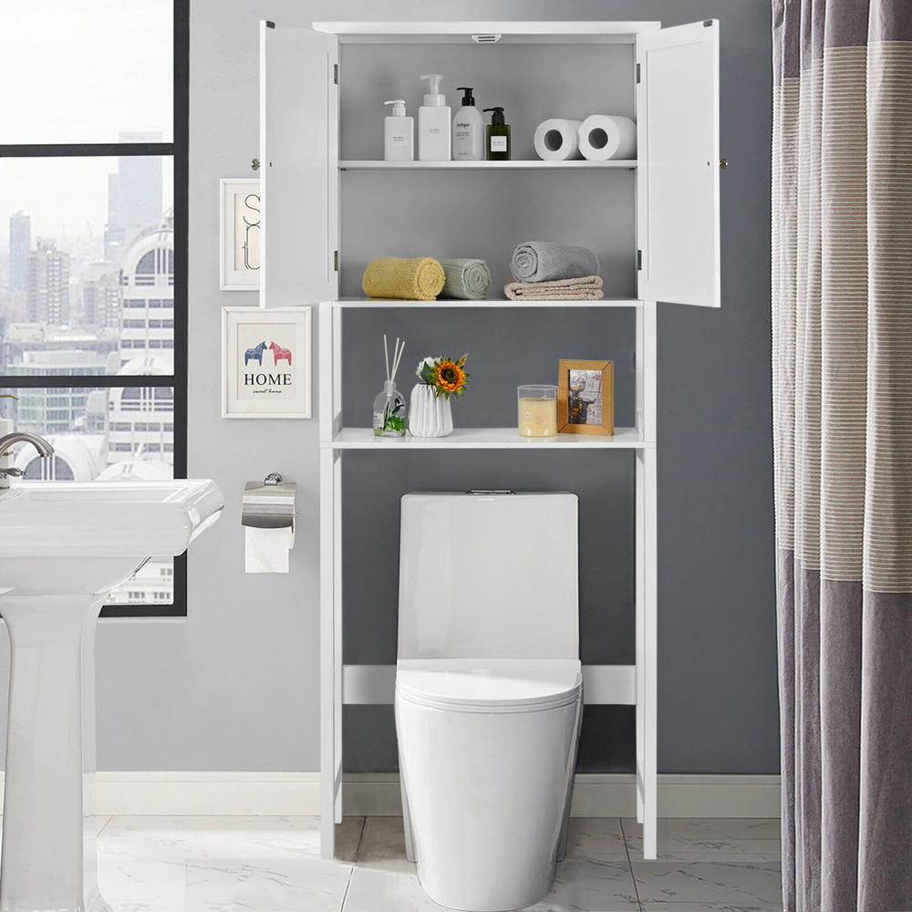 Great Choice Products Double Door Bathroom Organizer Over The Toilet Storage Cabinet Adjustable Shelf