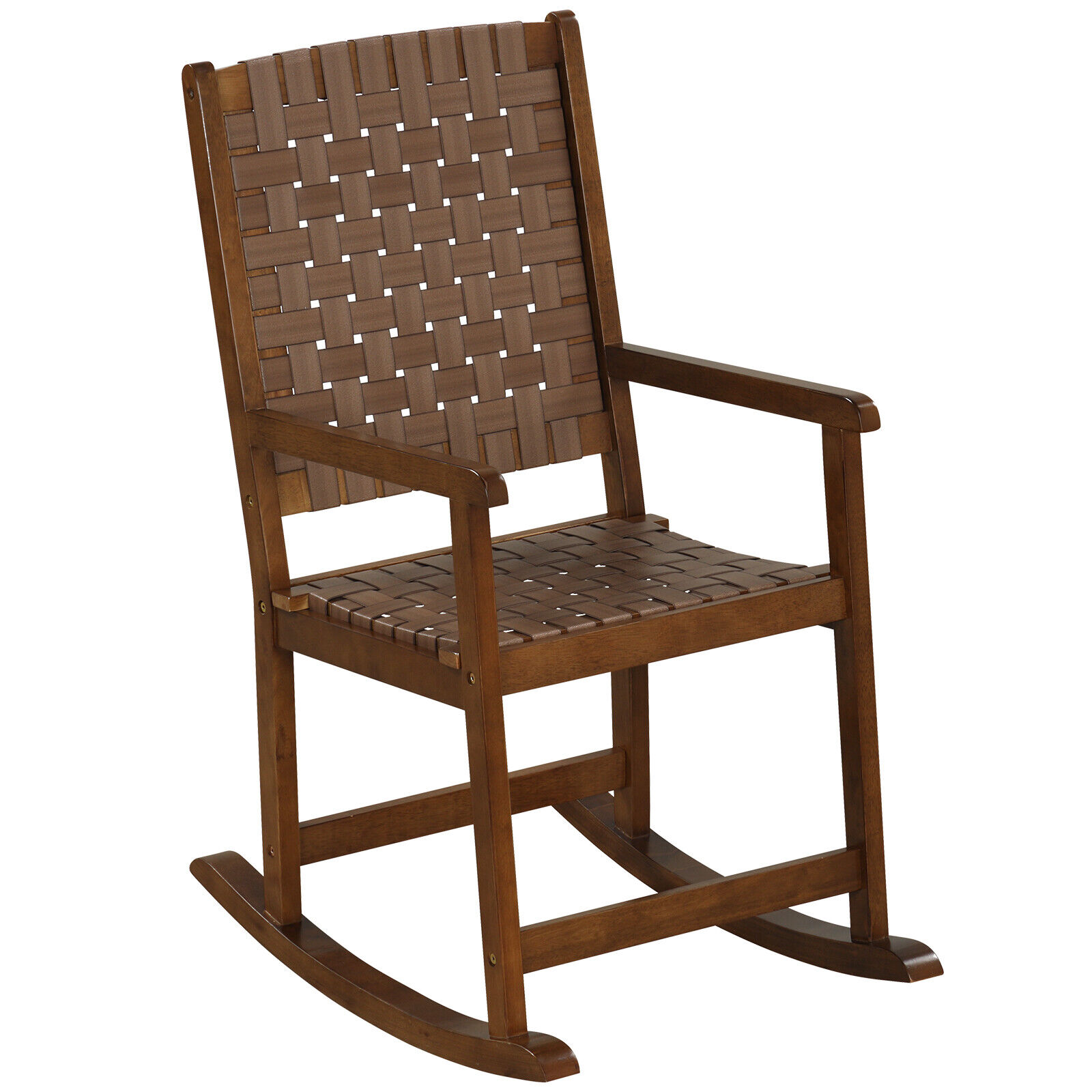 Great Choice Products Wood Rocking Chair Indoor Outdoor Rocking Chair W/ Pu Seat & Rubber Wood Frame