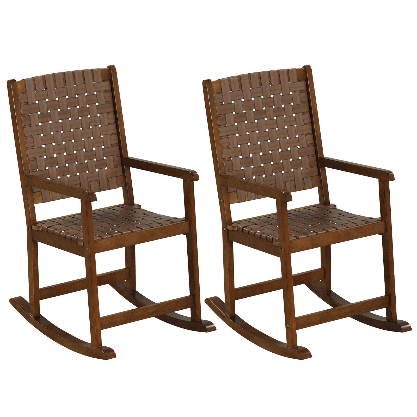 Great Choice Products 2Pcs Wood Rocking Chair Indoor Outdoor Rocking Chair W/Pu Seat&Rubber Wood Frame