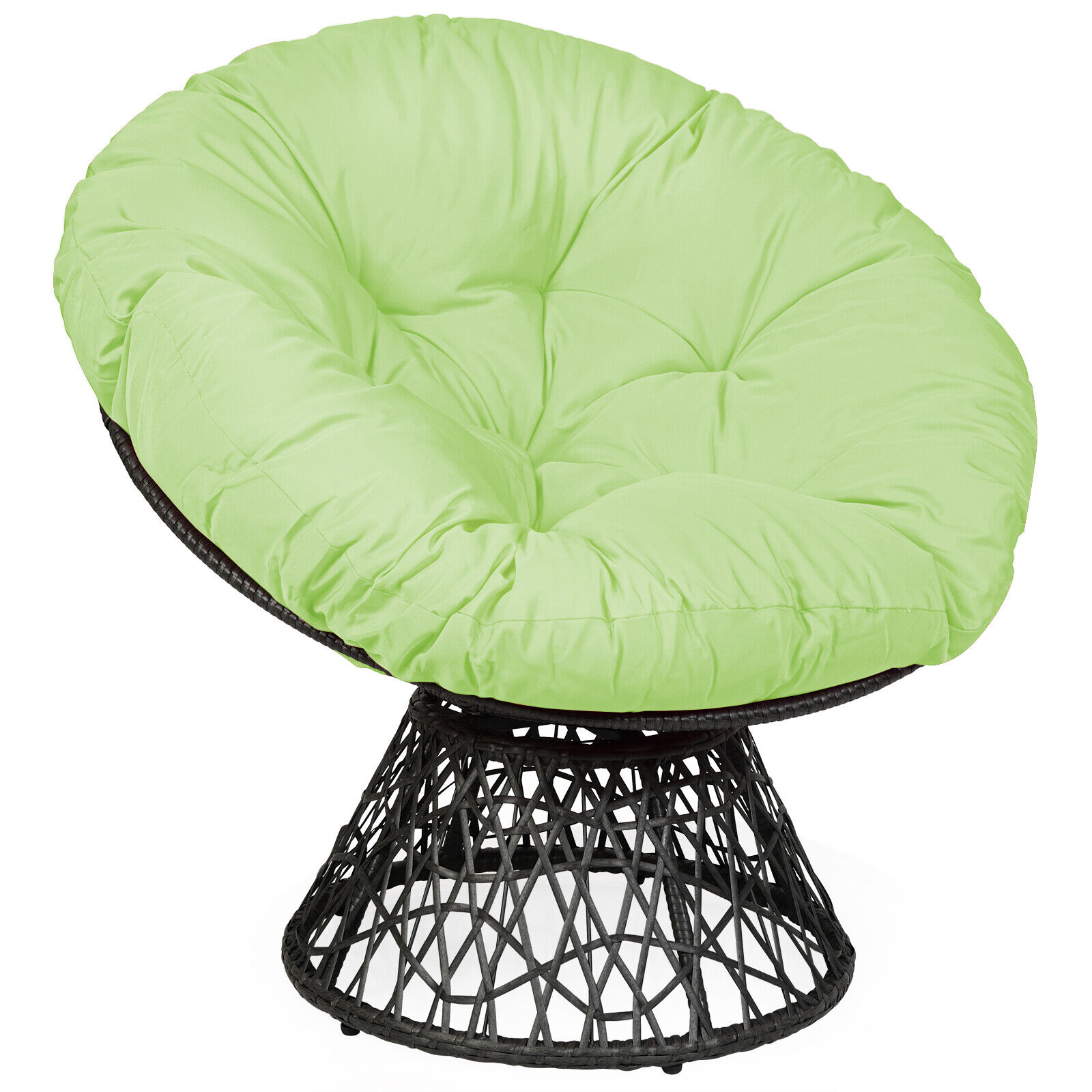 Great Choice Products Rattan Papasan Chair Ergonomic Chair 360-Degree Swivel Soft Cushion Garden Green