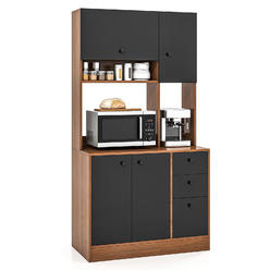 Great Choice Products 71" Tall Kitchen Pantry Buffet Hutch Freestanding Storage Cabinet 4 Doors Walnut