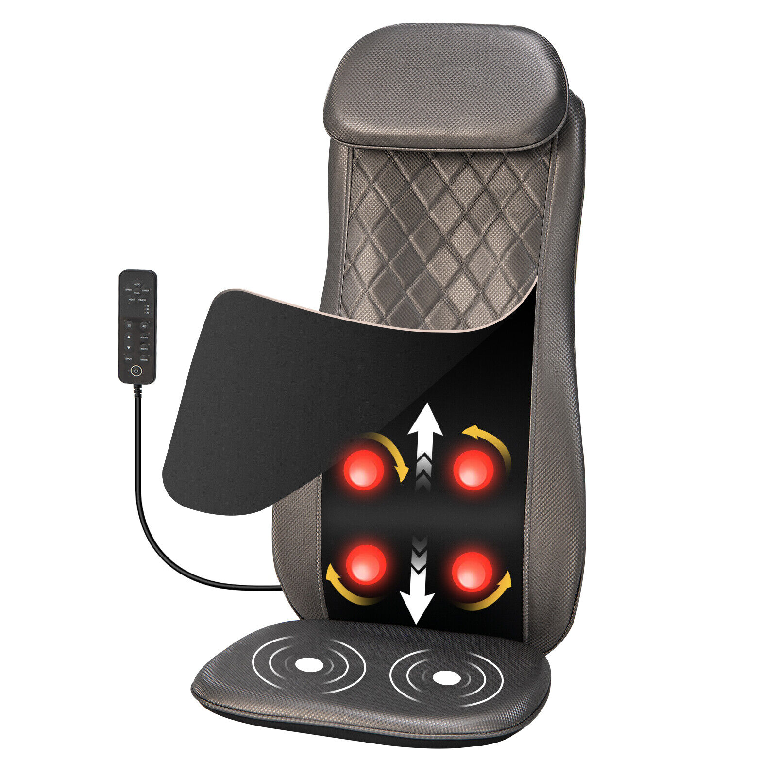 Great Choice Products Massage Chair Pad Heat Vibration Back Massage W/Removable Neck Pillow Back Flap