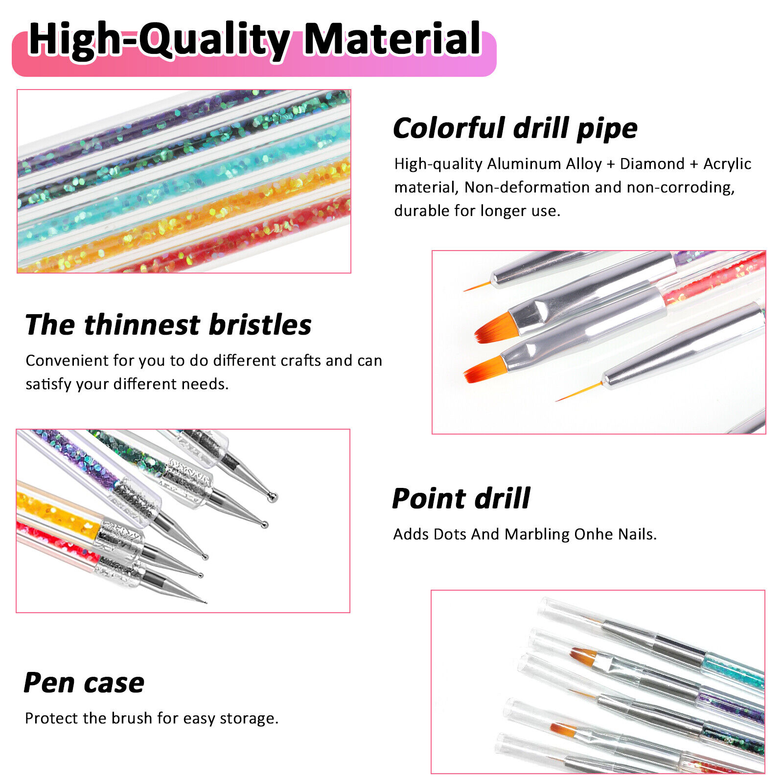 Great Choice Products 5Pcs Double Ended Nail Art Brushes Dotting Painting Pen Liner Brush Point Drill