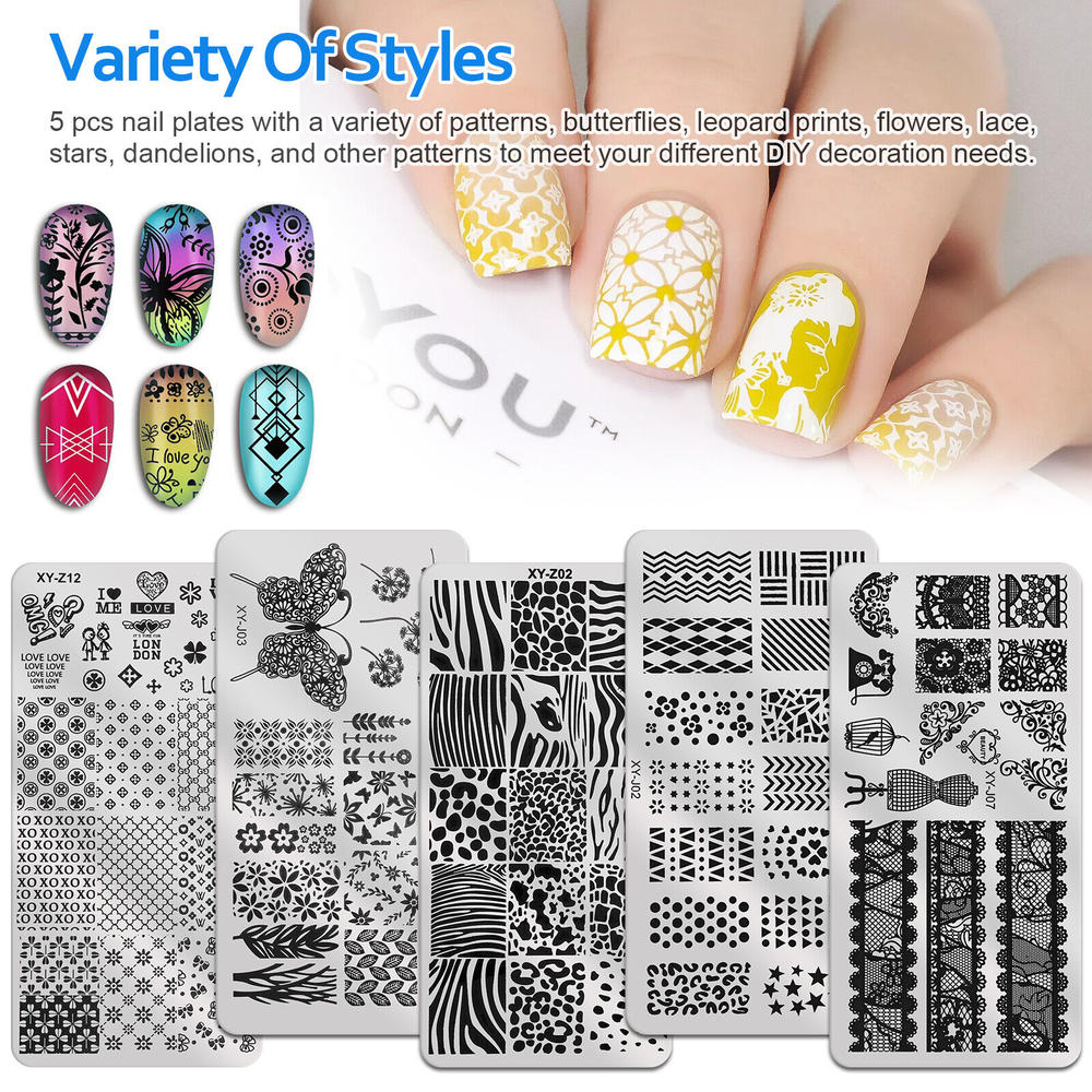 Great Choice Products 7Pcs Nail Art Template Stamping Plate Clear Stamper Scraper Kit Diy Printing Set
