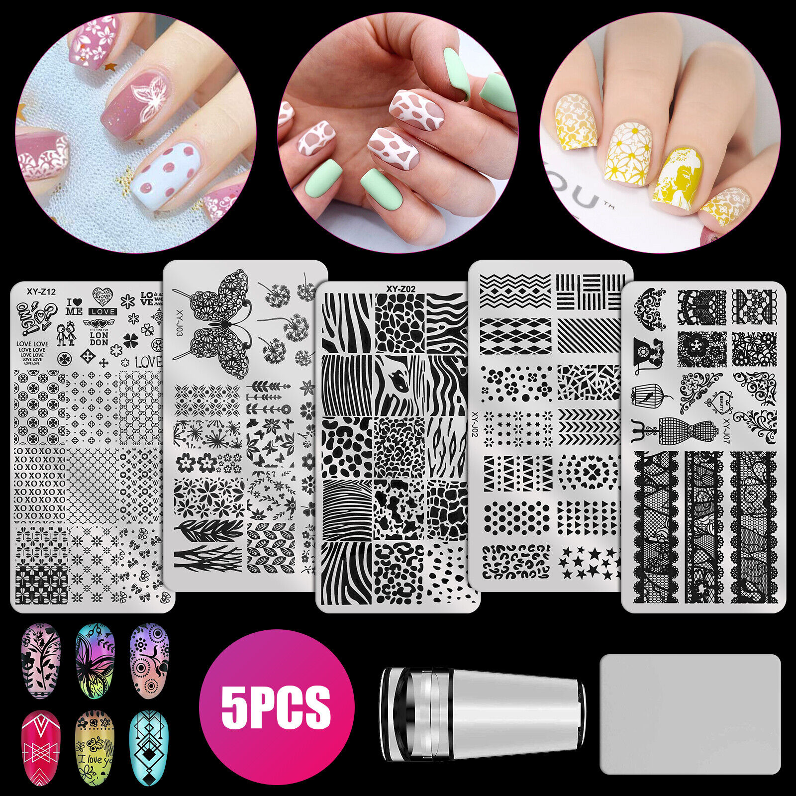 Great Choice Products 7Pcs Nail Art Template Stamping Plate Clear Stamper Scraper Kit Diy Printing Set